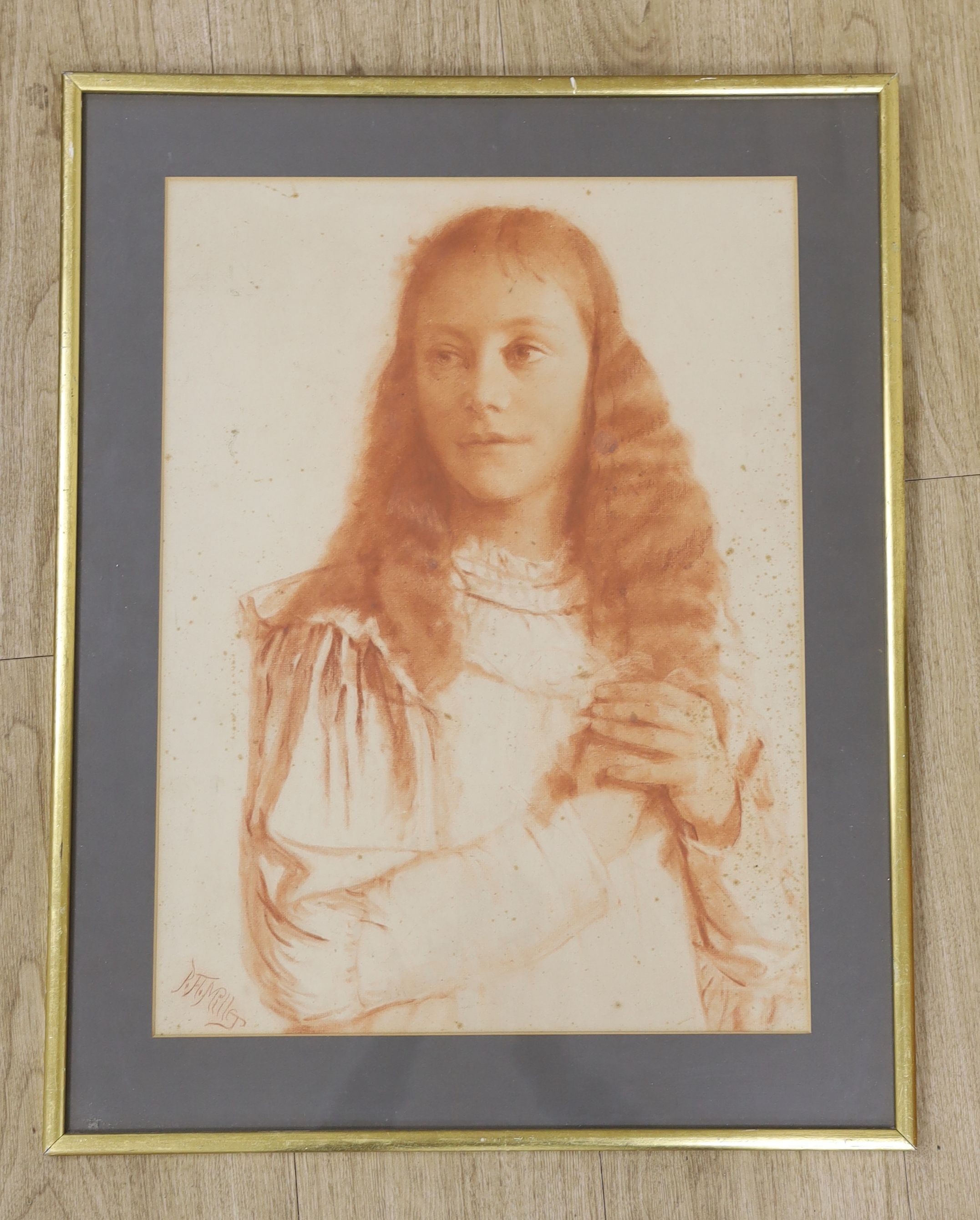 R.H. Miller, sanguine chalk, Portrait of a girl, signed, 52 x 39cm